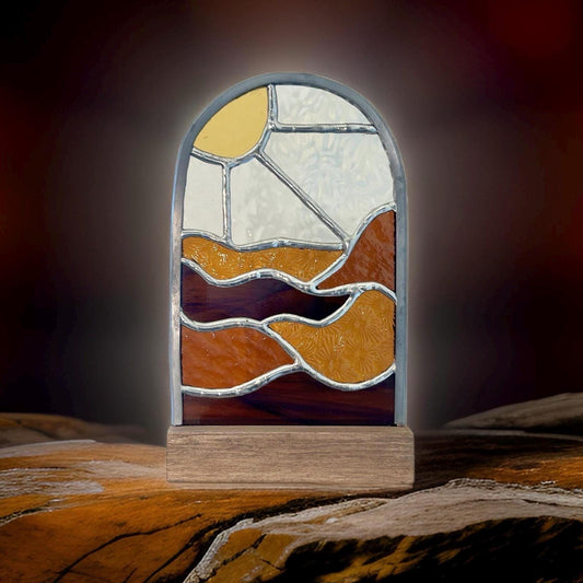 Amber Haze | 8.5" Handcrafted Stained Glass Art with Stand