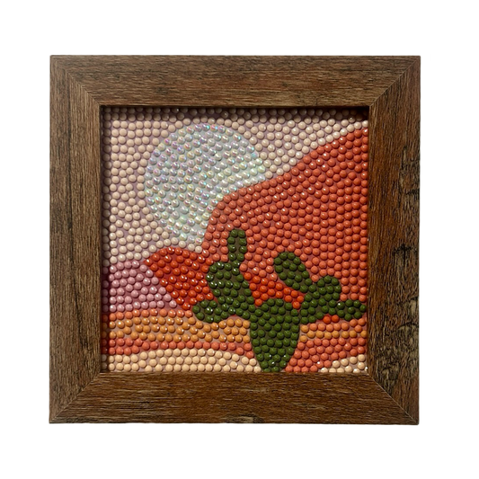 Deco Desert • Handmade Dot Painting • 4 Framed Dot Paintings in Set